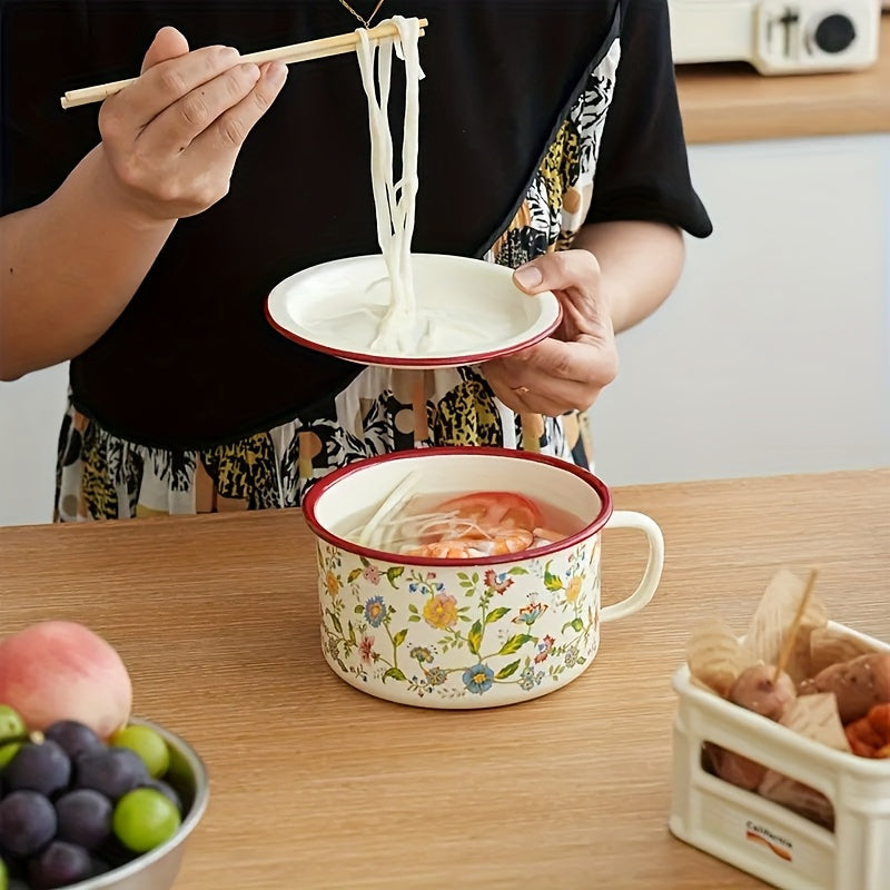 Multifunctional Seasoning Storage Bowl, Enamel Soup Cooking Pot, Flower Design Ceramic Noodle Pot With Lid Multifunctional Seasoning Storage Bowl, Enamel Soup Cooking Pot, Flower Design Ceramic Noodle Pot With Lid